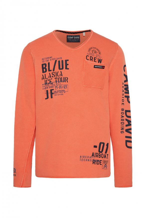 V-Pullover mit Used Look mission orange