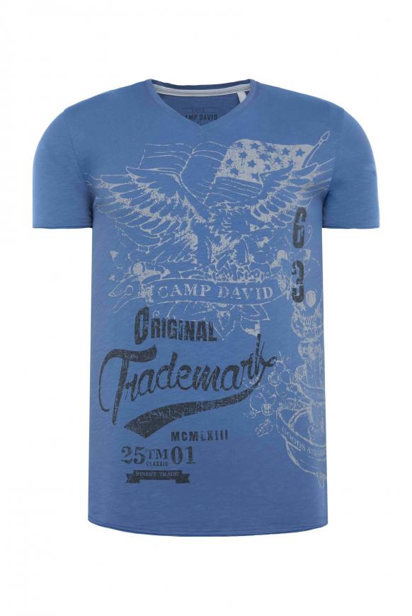 V-Shirt aus Slub Yarn mit Vintage Print sky blue