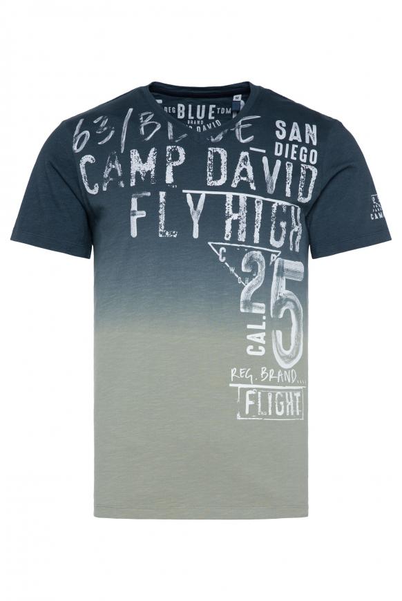V-Shirt Dip Dye mit Used Print khaki / reef blue