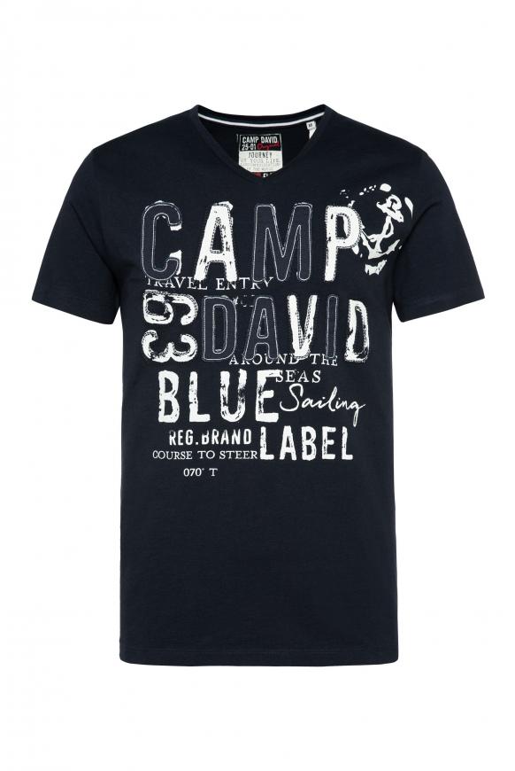 V-Shirt mit Logo-Applikationen blue navy