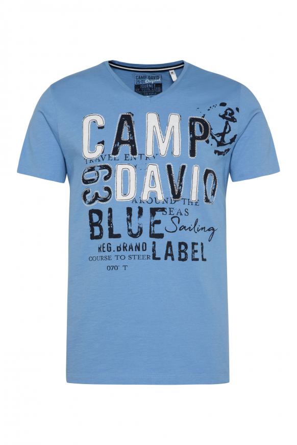 V-Shirt mit Logo-Applikationen soft blue