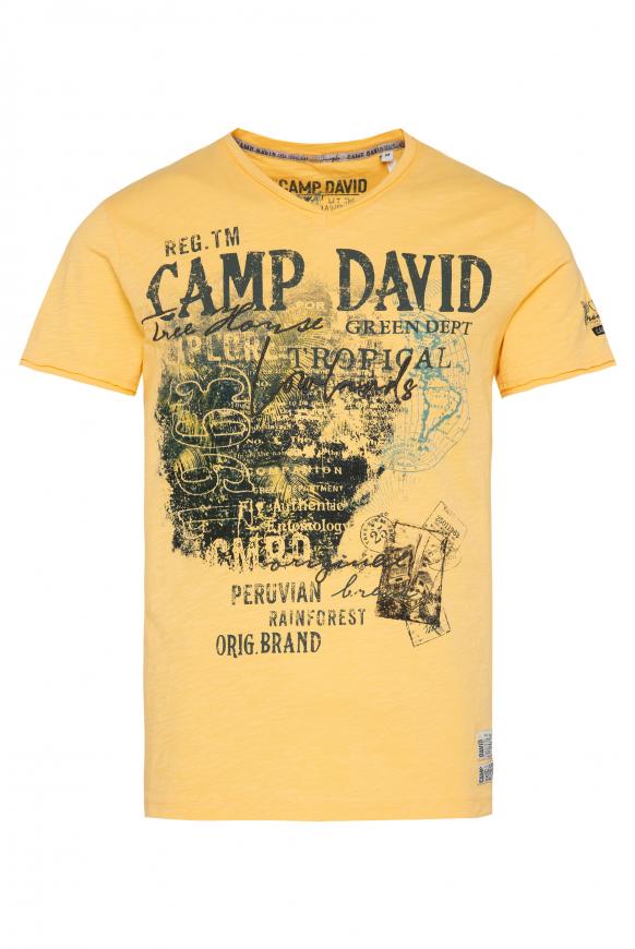V-Shirt mit Prints und Stickereien mountain yellow