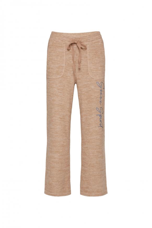 Weite Hose aus Strickfleece mit Logo chestnut melange