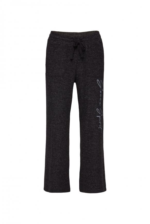 Weite Hose aus Strickfleece mit Logo black melange