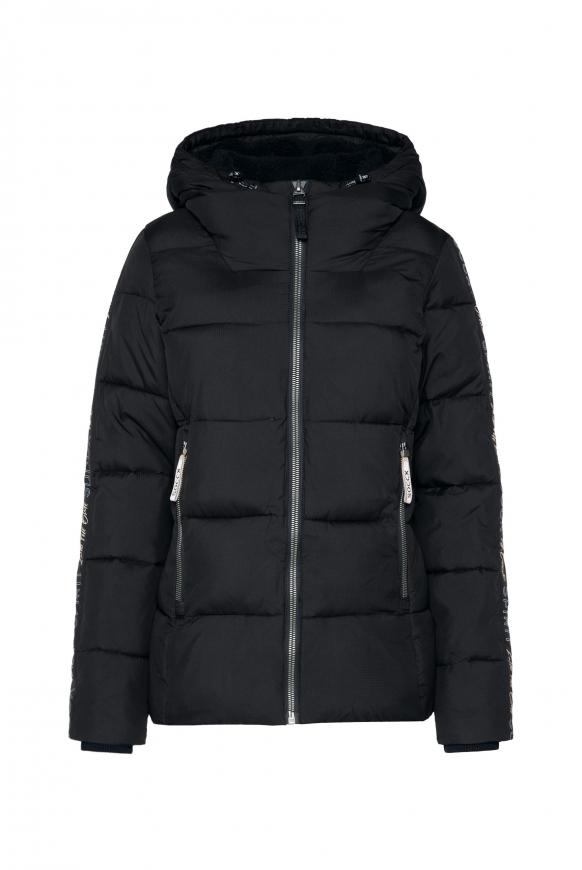 Winterjacke mit Kapuze und Logo-Tapes black