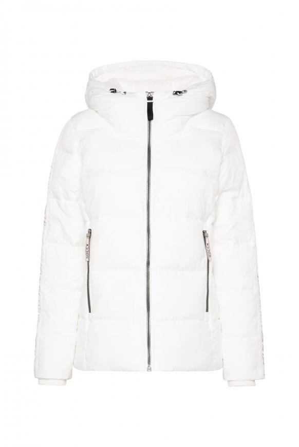 Winterjacke mit Kapuze und Logo-Tapes ivory