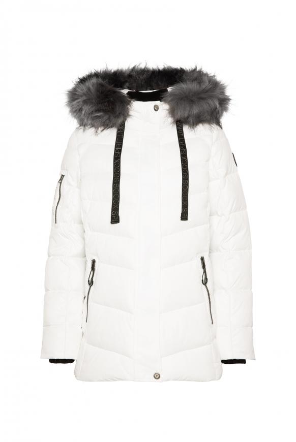 Winterjacke mit Kunstfellkragen und Logo-Tapes ivory