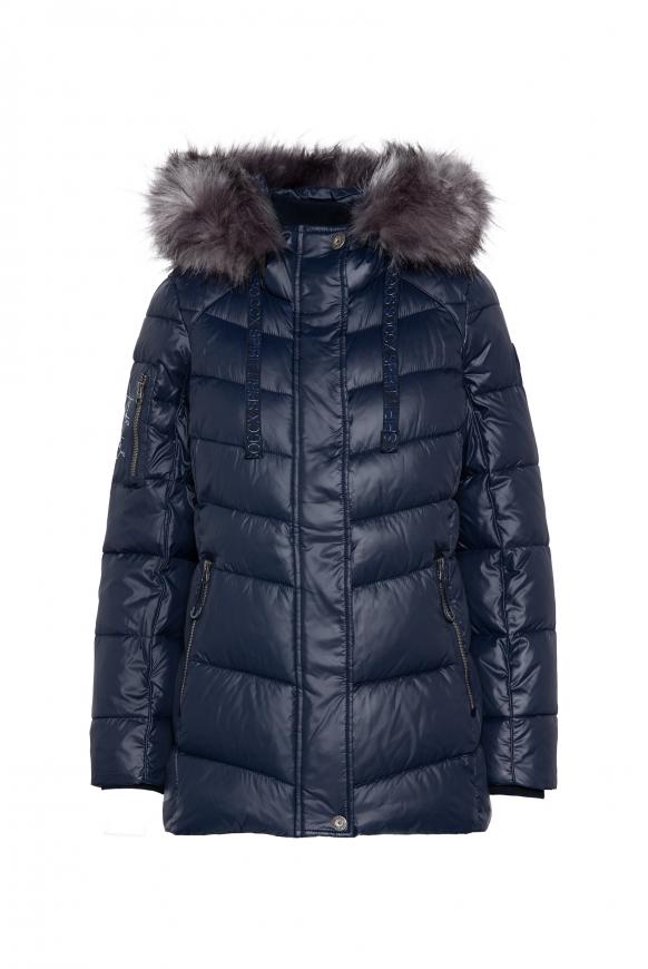 Winterjacke mit Kunstfellkragen und Logo-Tapes blue navy