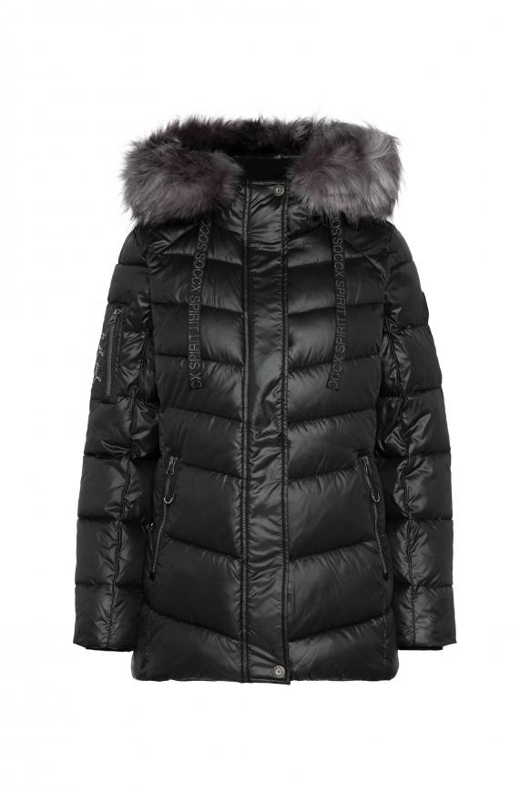 Winterjacke mit Kunstfellkragen und Logo-Tapes black