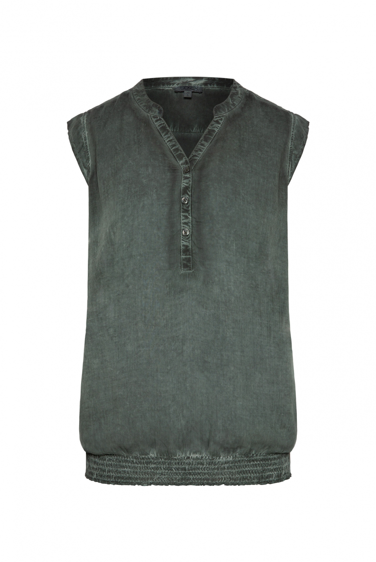 Ärmellose Bluse mit gesmoktem Saum und Rückenprint green shadow
