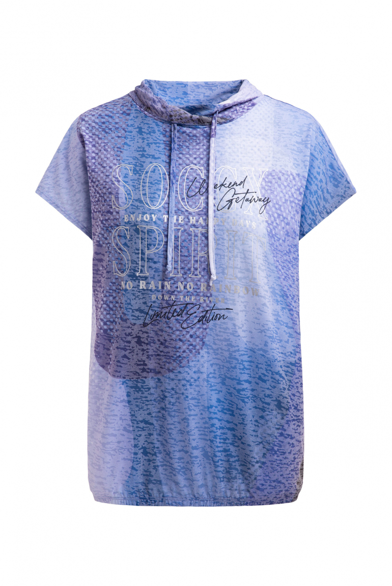 Ärmelloses Ausbrenner-Shirt mit Kragen und All Over Print river blue