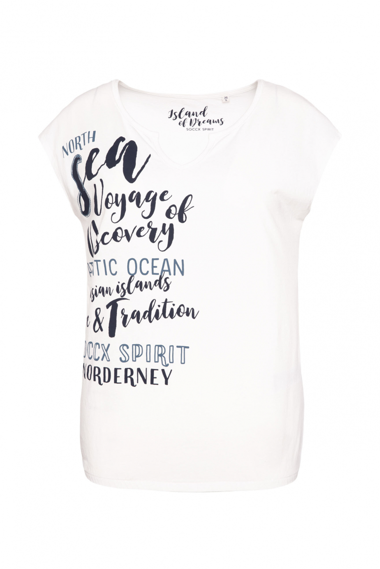 Ärmelloses Shirt mit Print und Elastiksaum ivory