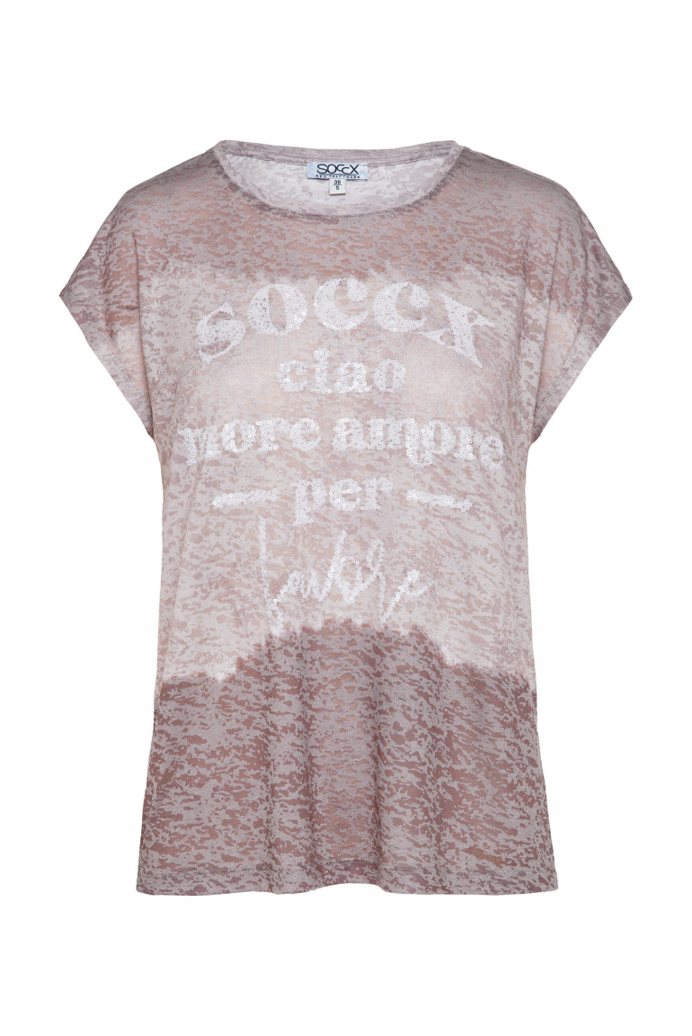 Ausbrenner-Shirt mit All Over Print und Pailletten pale sand