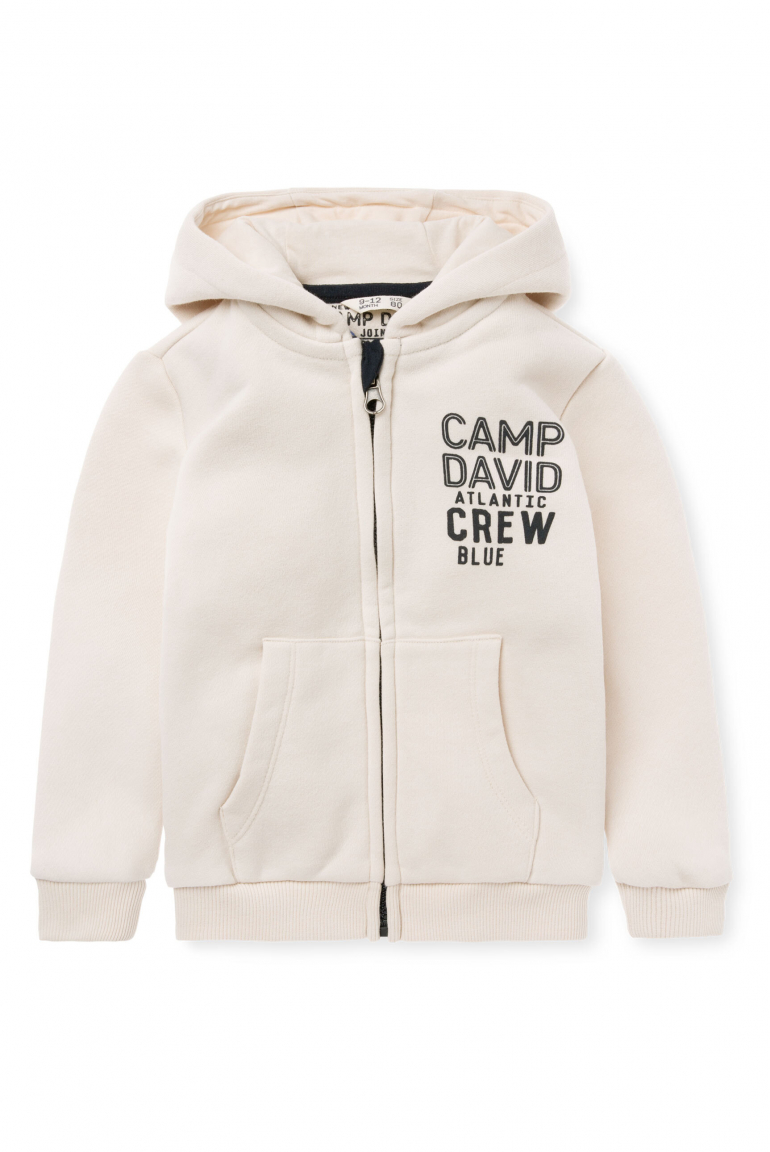 Baby Kapuzensweatjacke mit Label Prints ecru