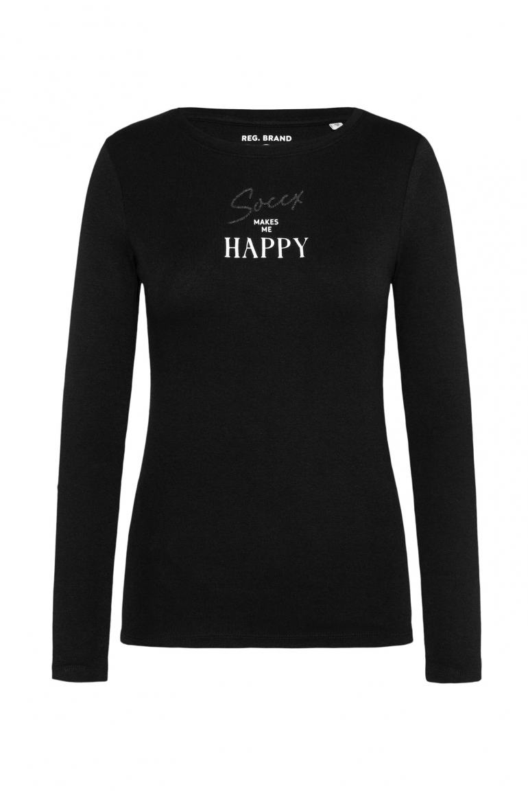 Basic Rippshirt mit Glitter Wording black