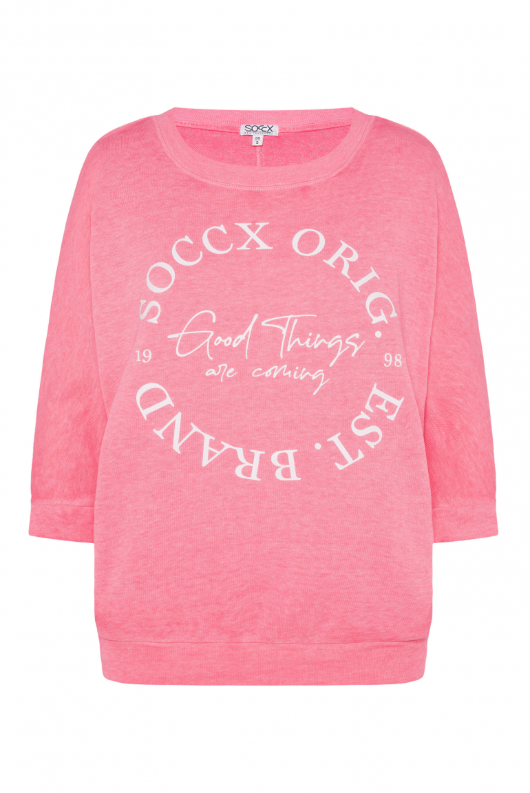 Basic Sweatshirt mit verkürzten Fledermausärmeln coral pink