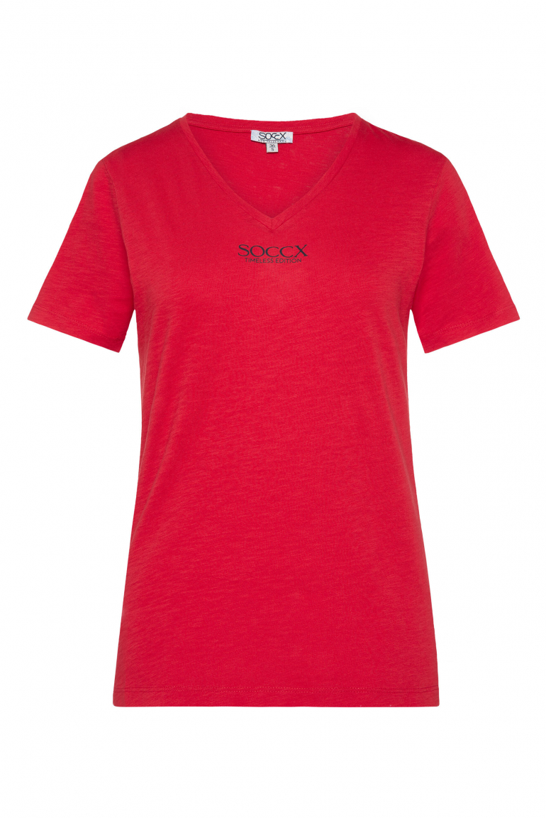 Basic T-Shirt mit V-Ausschnitt und Logo red