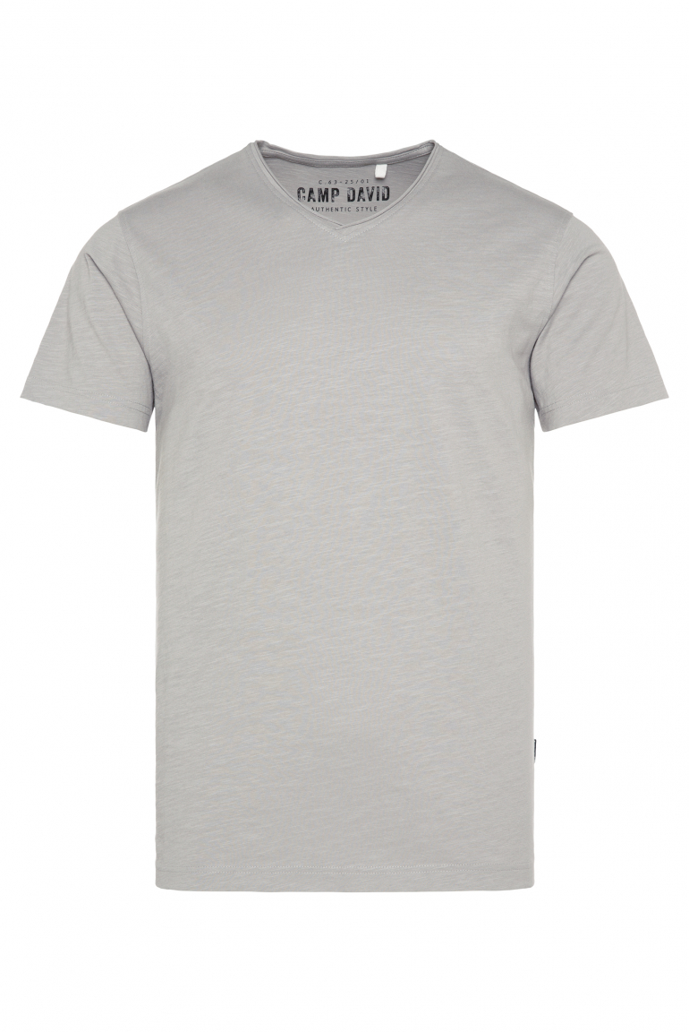 Basic T-Shirt V-Neck mit Used-Kante polo grey