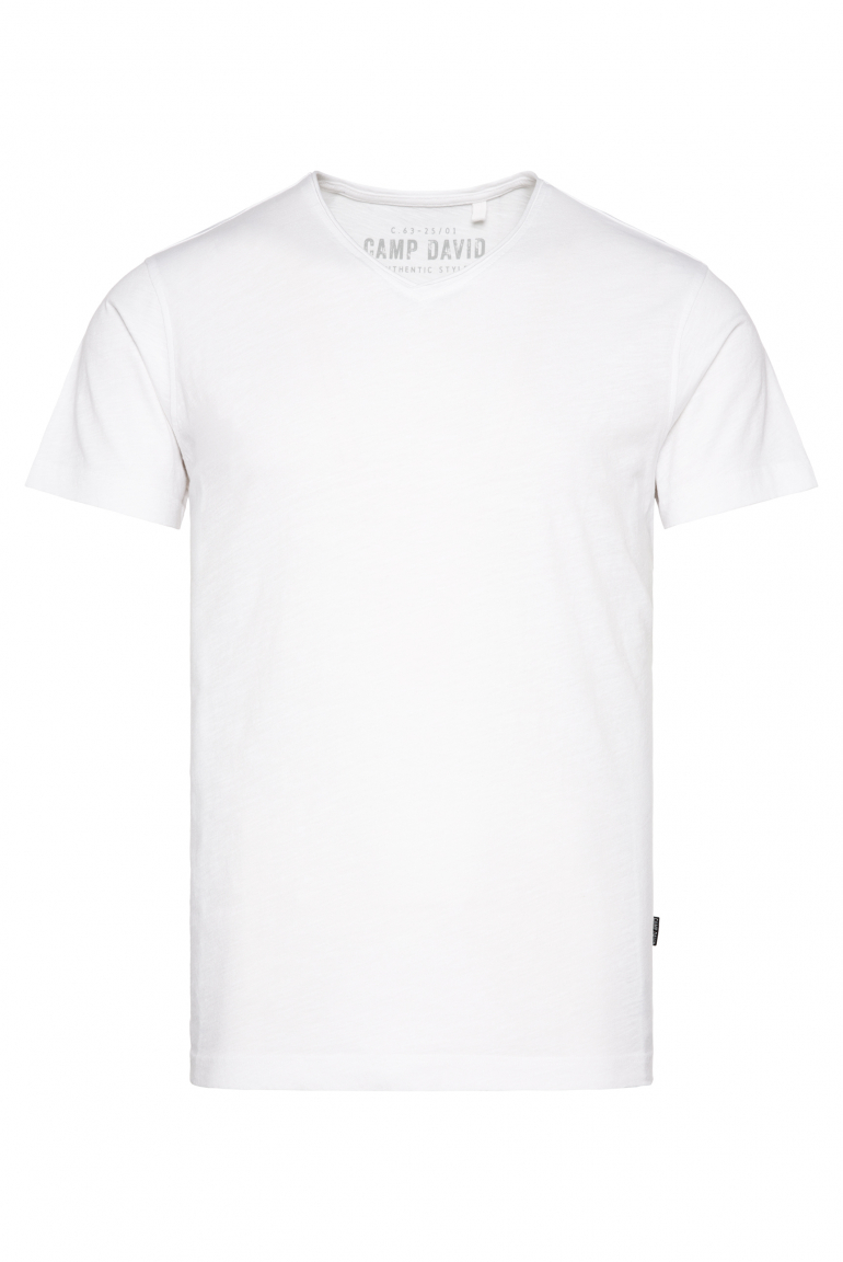 Basic T-Shirt V-Neck mit Used-Kante opticwhite