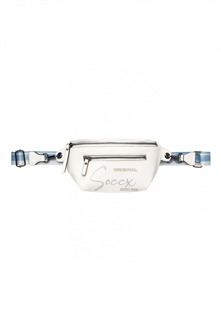 Bauchtasche mit Logo Print und Wechselgurt ivory