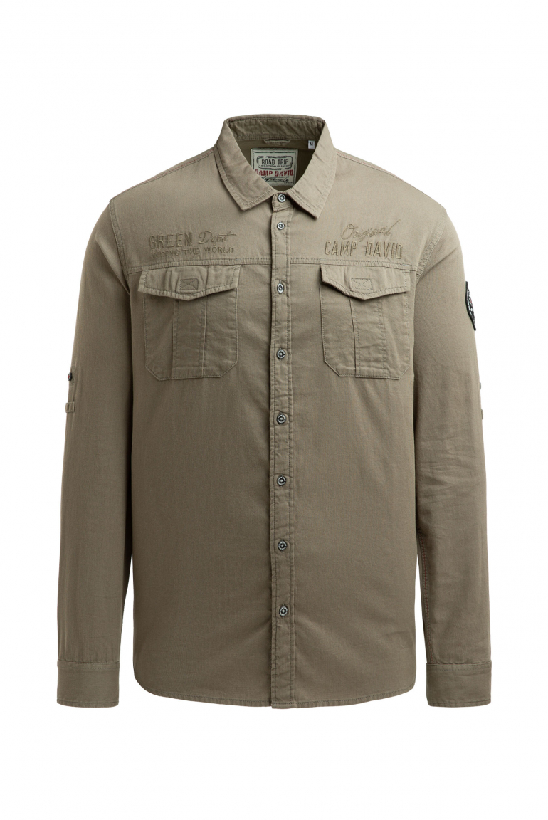 Cargohemd mit Rippstruktur und Logo-Stickereien vintage khaki