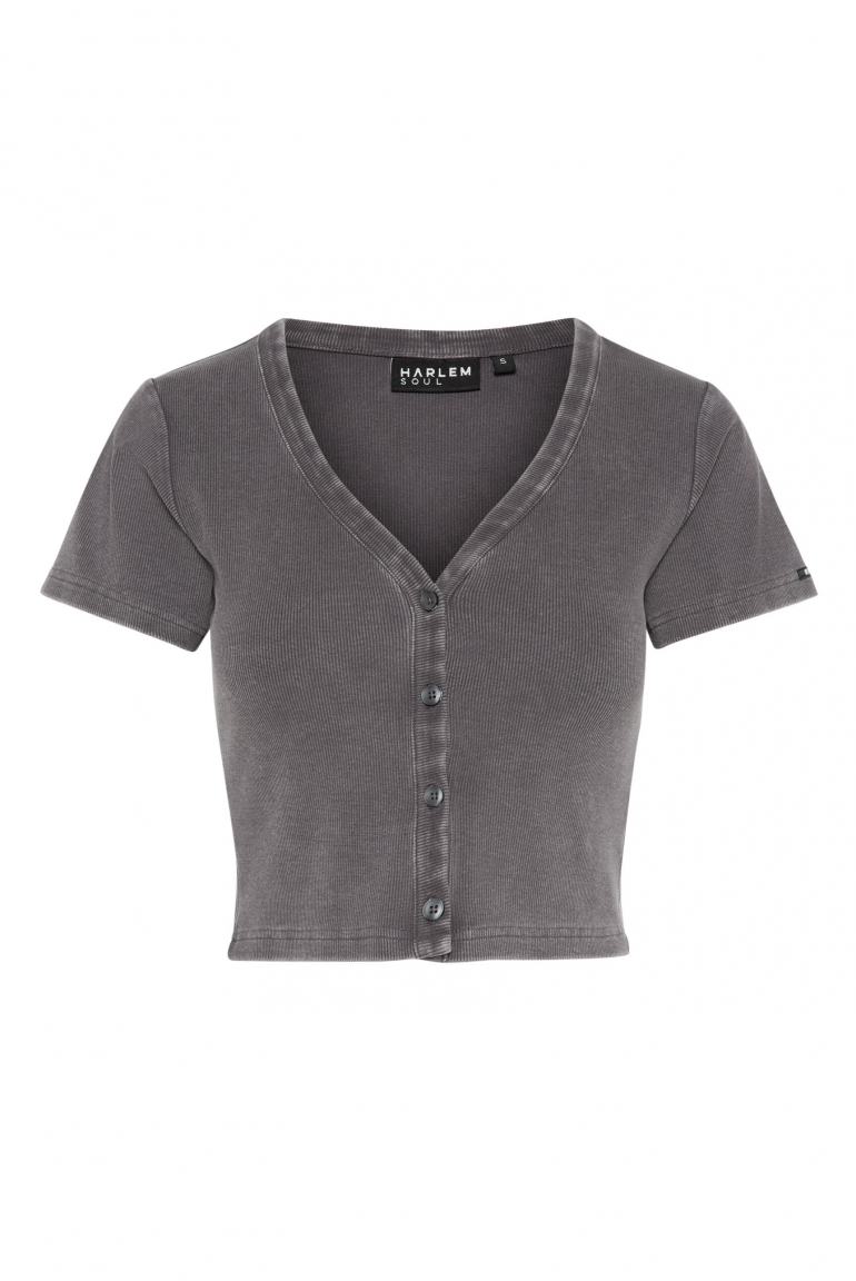 CLE-O Cropped Rib Cardigan asphalt