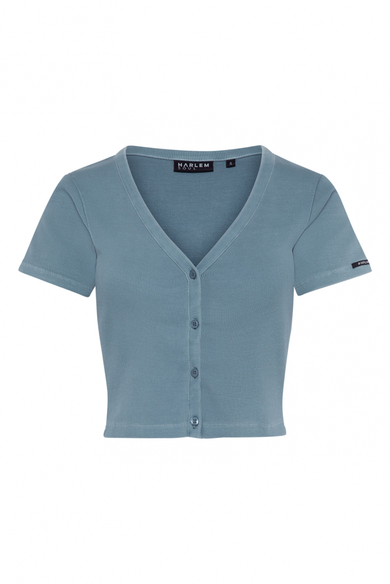 CLE-O Cropped Rib Cardigan fog blue