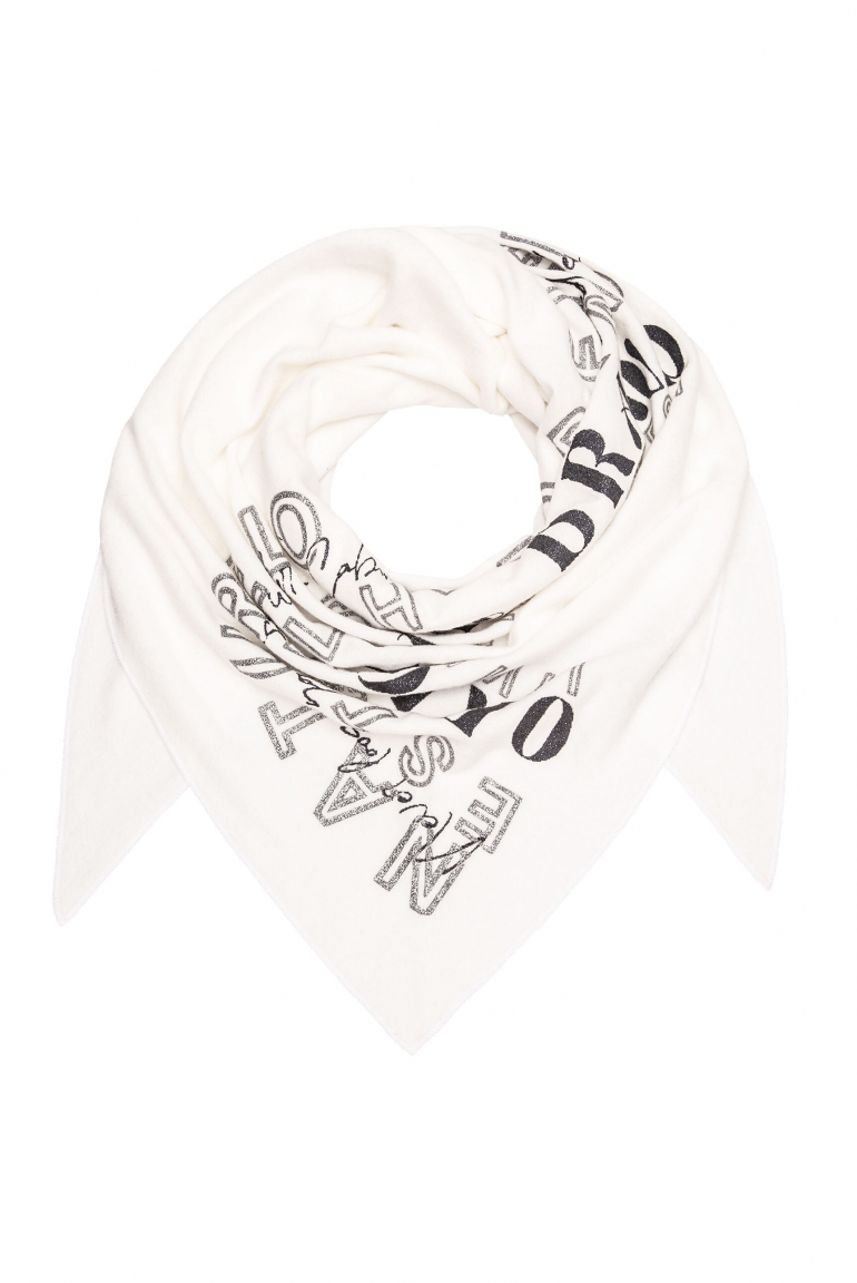 Dreieckstuch aus Flauschstrick mit Glitter Print ivory