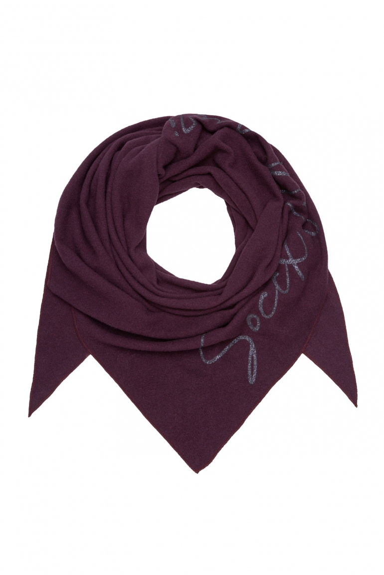Dreieckstuch aus Flauschstrick mit Glitter Print night plum