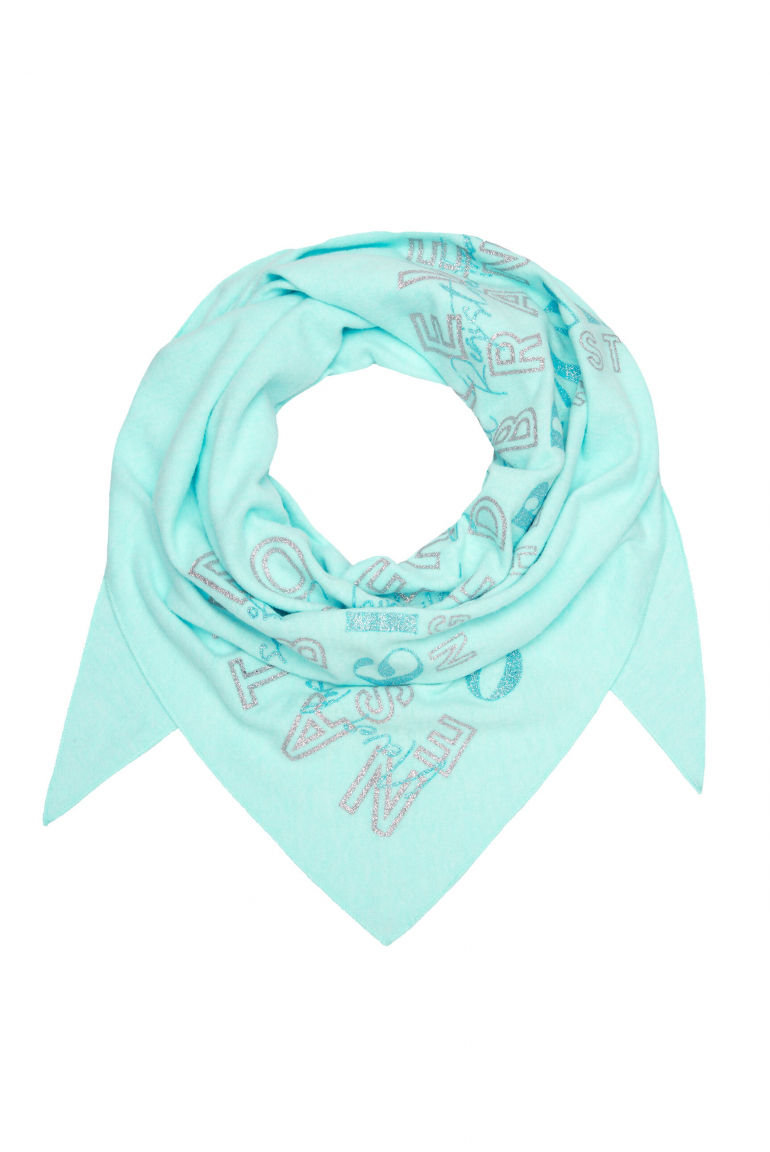 Dreieckstuch aus Flauschstrick mit Glitter Print icy sea