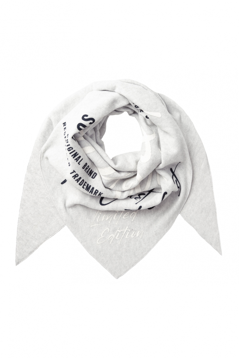 Dreieckstuch aus Flauschstrick mit Wording Prints grey melange