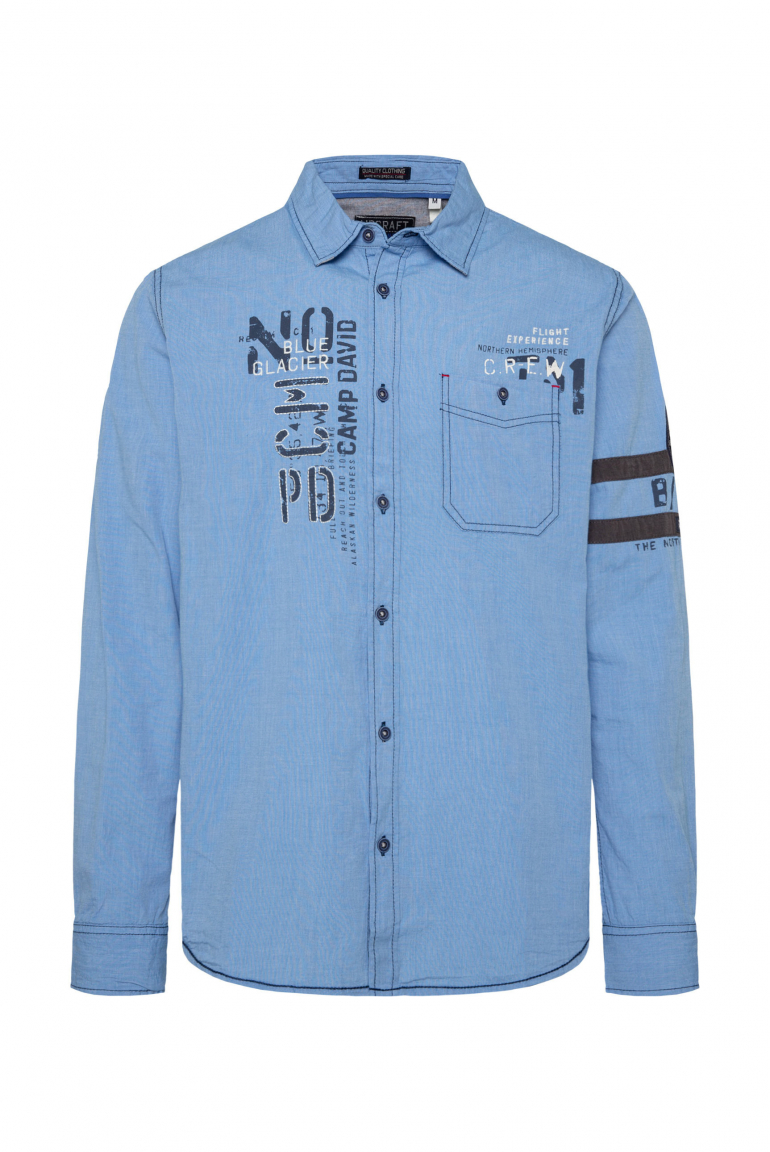 Fil à Fil Langarmhemd mit Label-Applikationen strong blue