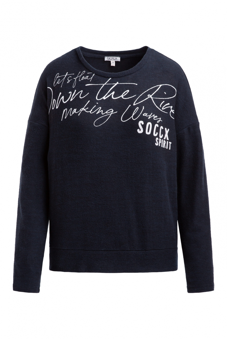 Flauschpullover mit Wording Print blue navy