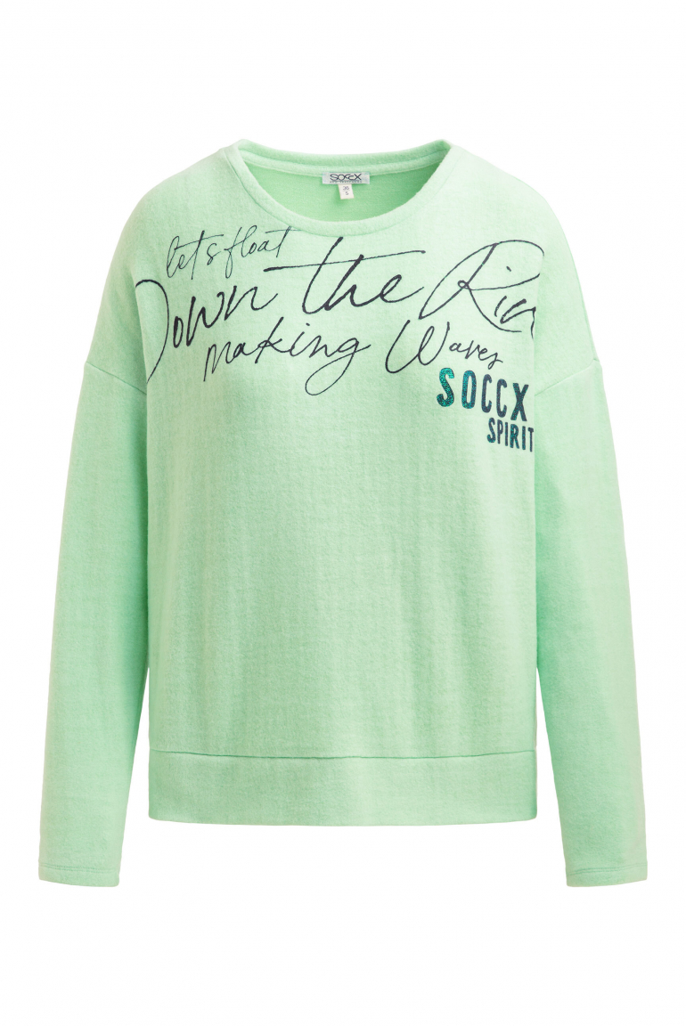 Flauschpullover mit Wording Print milky green