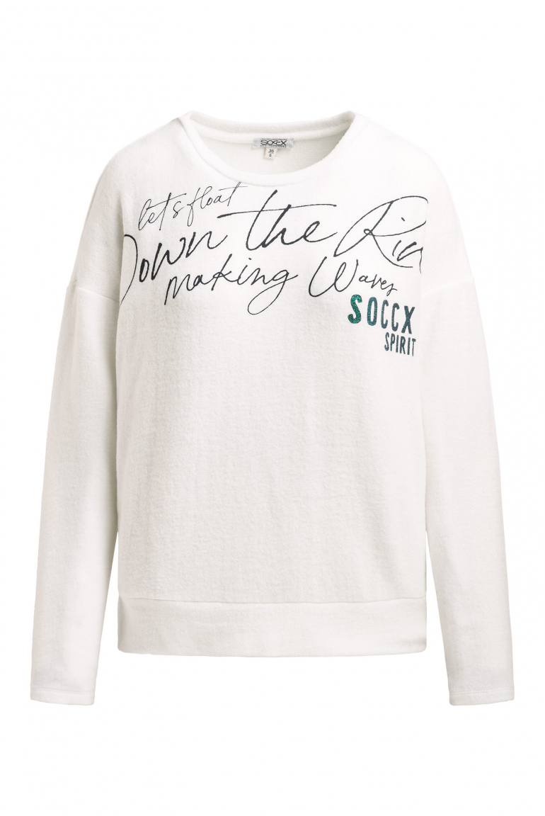 Flauschpullover mit Wording Print ivory
