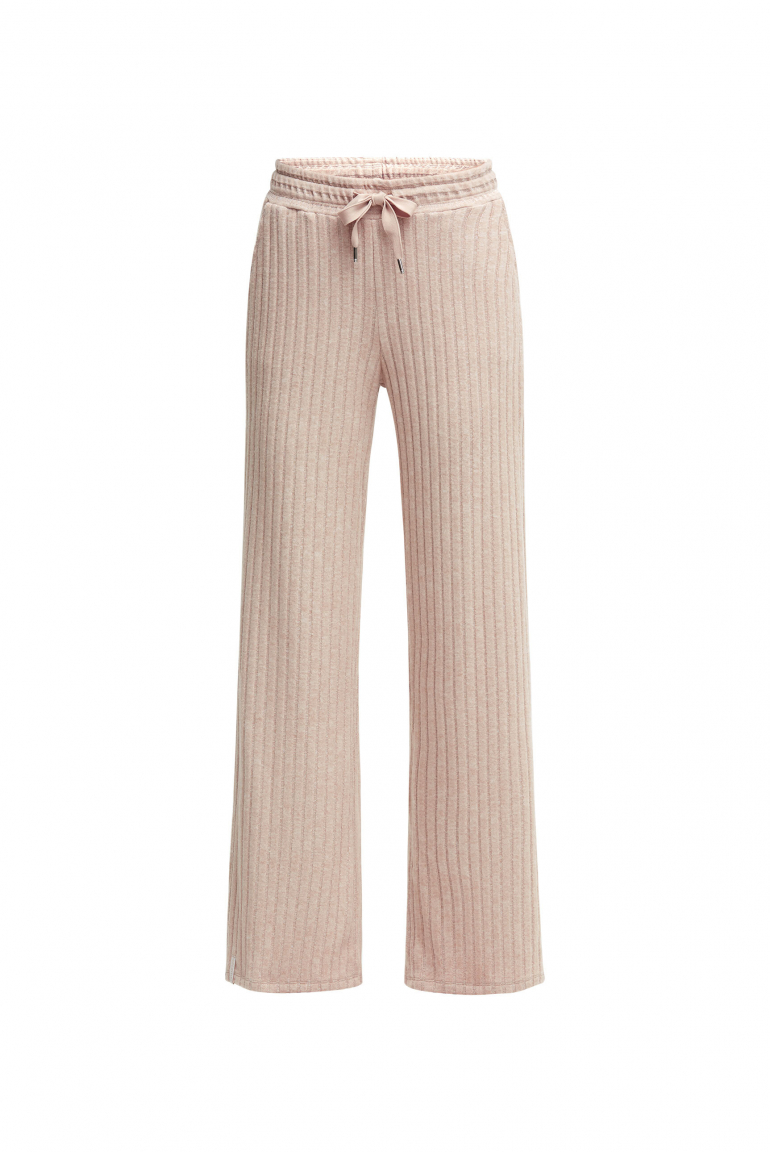 Flauschstrickhose Wide Leg mit Rippstruktur sand melange