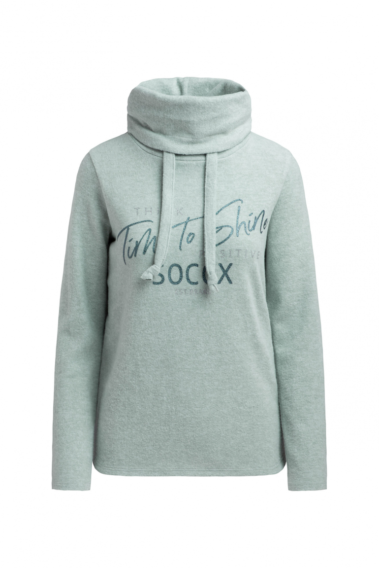 Flauschstrickpullover mit Kragen und Glitter Print lake melange