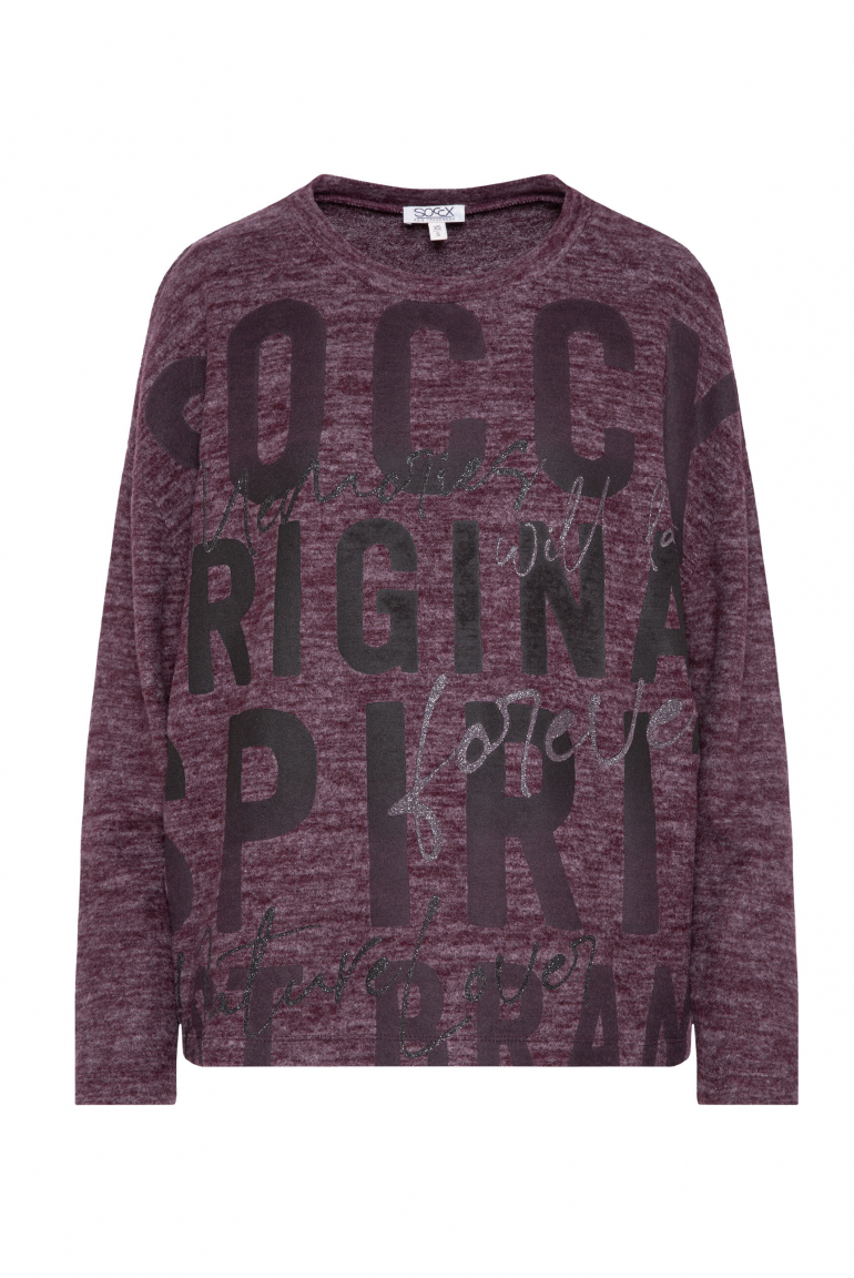 Flauschstrickpullover mit Logo Artwork night plum melange