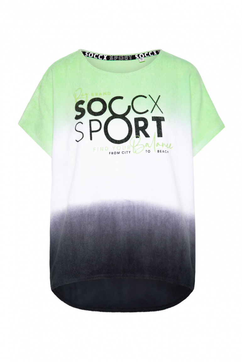 Frottee-Shirt mit Dip-Dye-Spray-Effekt peppy green / black