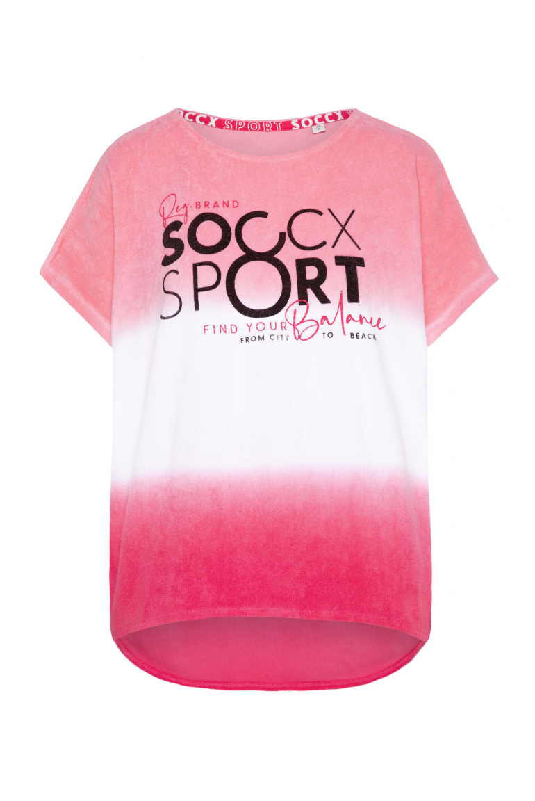 Frottee-Shirt mit Dip-Dye-Spray-Effekt light coral pink / coral pink