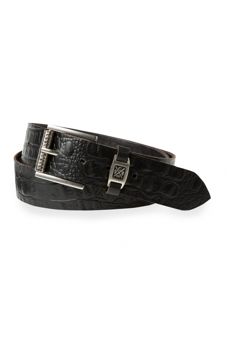 Gürtel aus geprägtem Leder mit Metall-Logo black