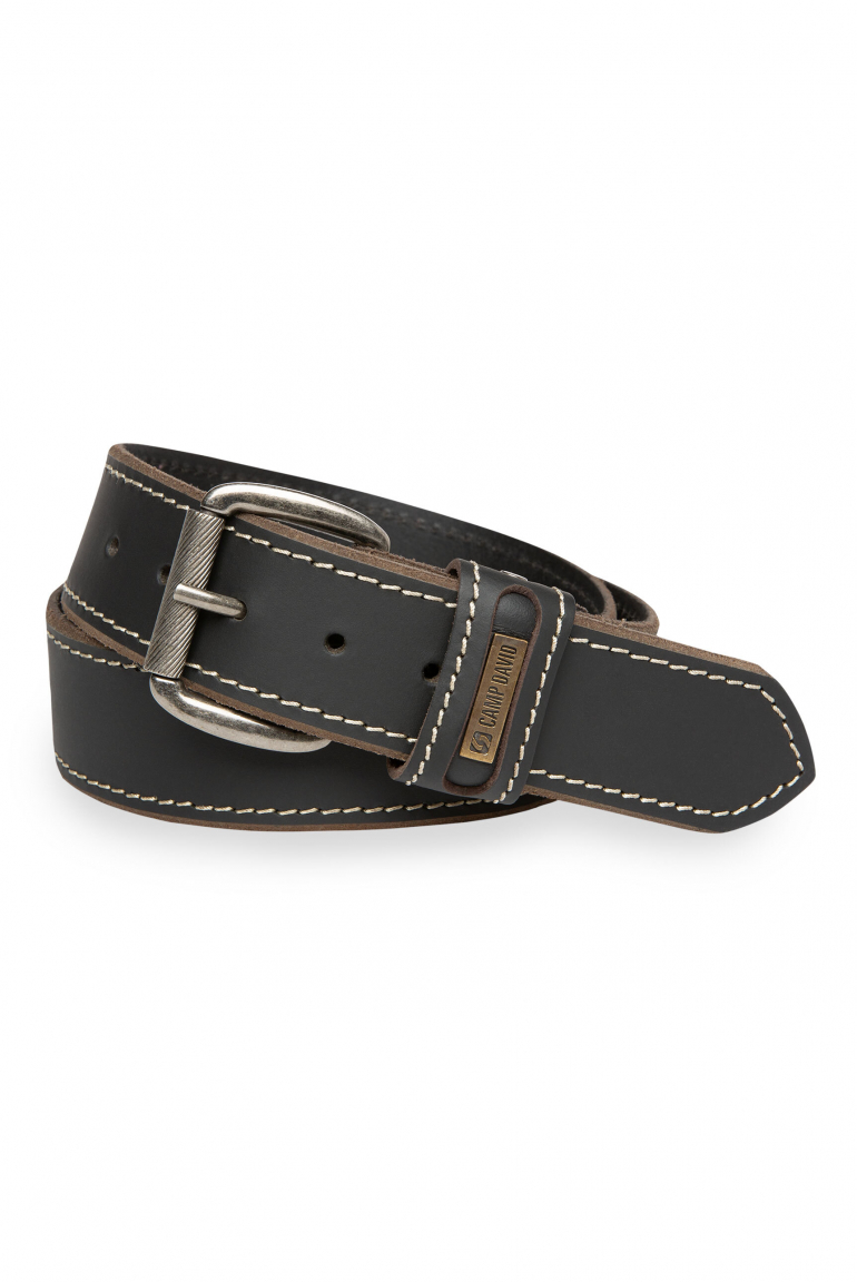 Gürtel aus Leder mit Kontrastnaht und Logo-Plakette black
