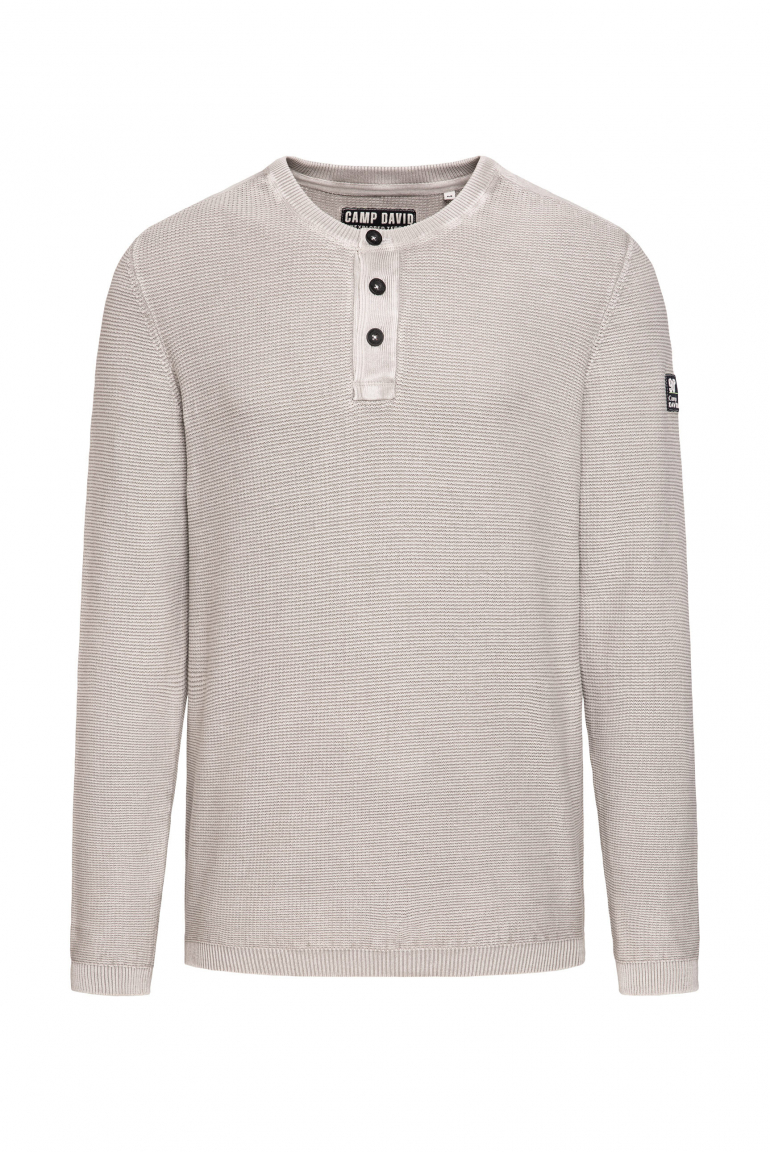 Henley-Pullover Stone Washed light grey