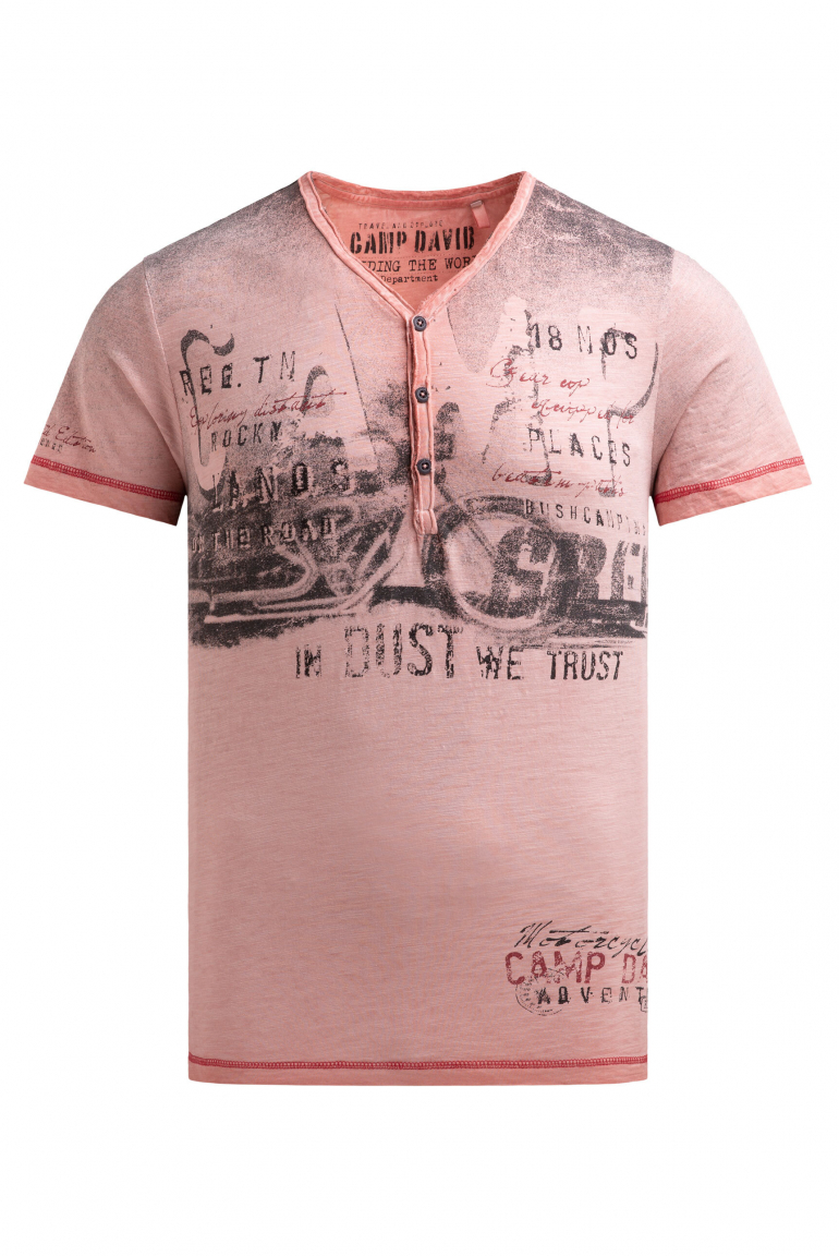 Henley-Shirt im Used Look mit Photoprint old peach