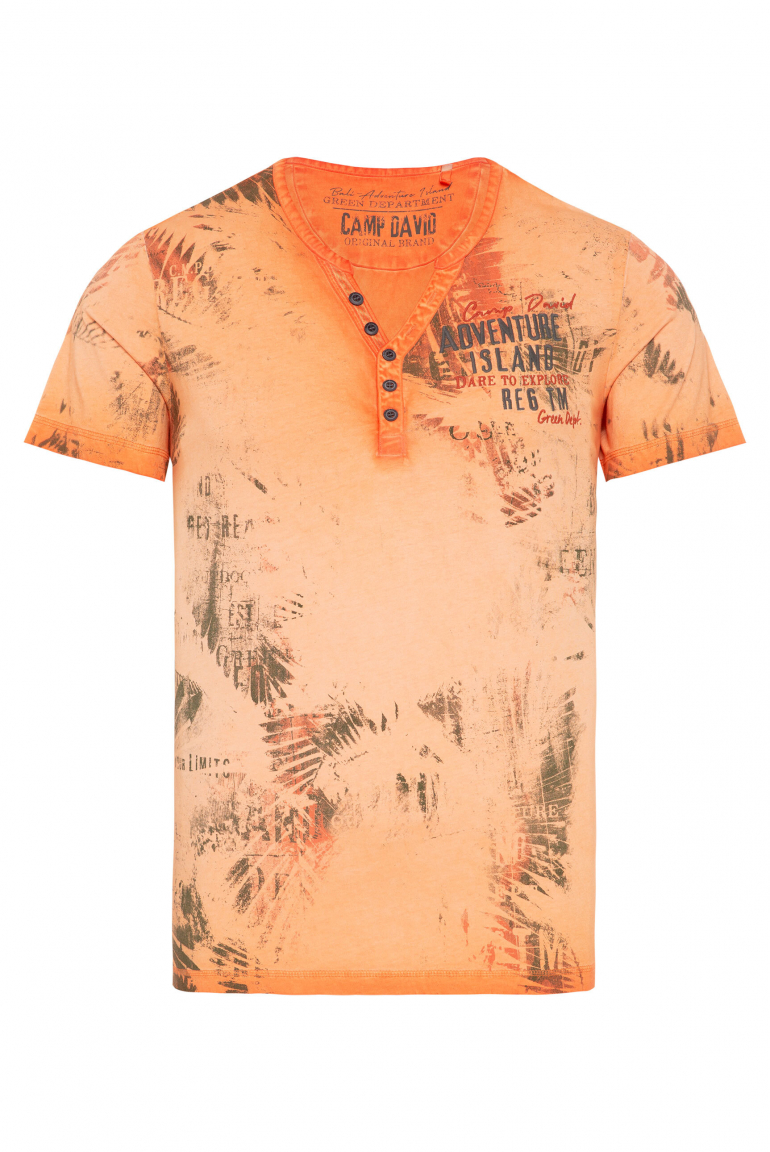 Henley-Shirt mit All Over Print und Stickereien sunstone