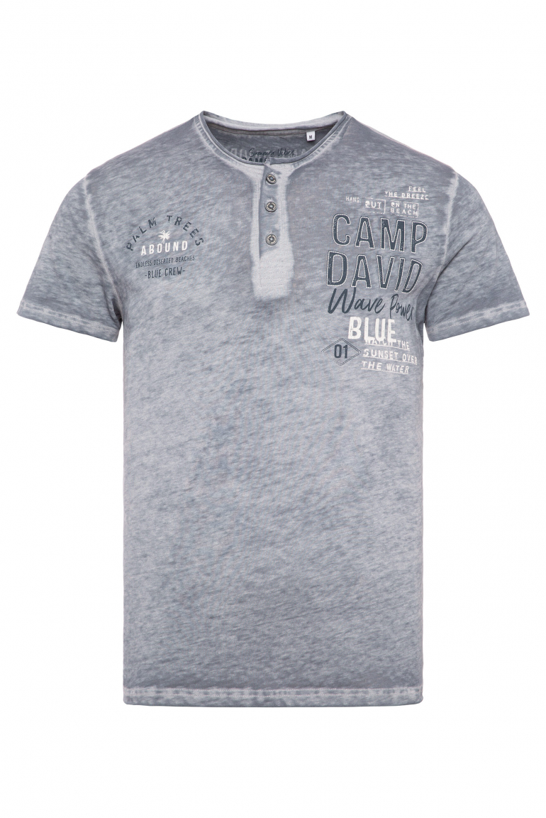 Henley-Shirt mit Ausbrenner-Effekten und Artworks surf grey