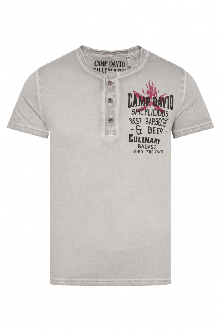 Henley-Shirt Oil Dyed mit BBQ Prints polo grey