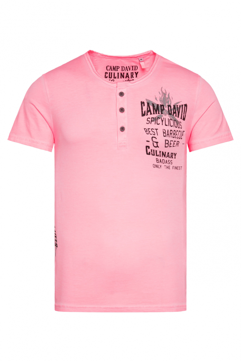 Henley-Shirt Oil Dyed mit BBQ Prints neon punch