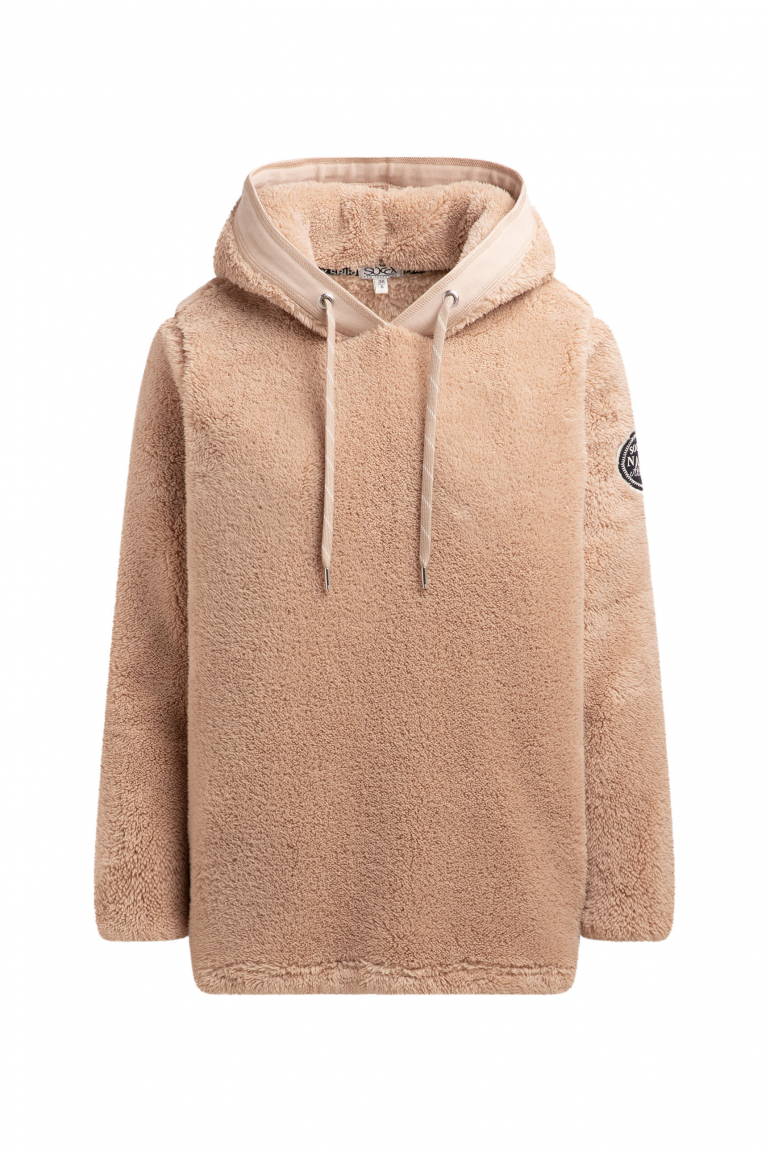 Hoodie aus Sherpa-Fleece mit Label Patch golden sand
