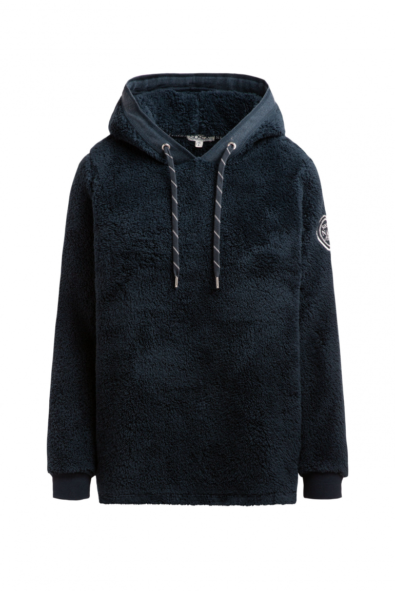 Hoodie aus Sherpa-Fleece mit Label Patch blue navy